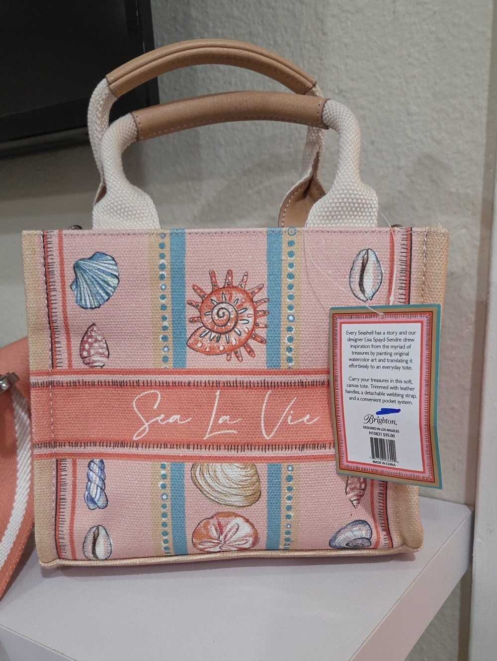 Brighton Sea La Vie Pink Canvas Tote with Shell Motif